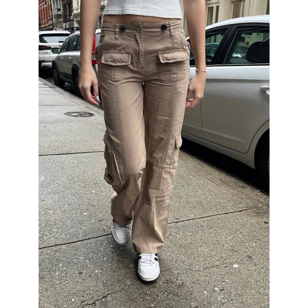 Brandy Melville Kim Cargo Pants Khaki Tan Drawcord Pocket Small Y2K Utility S